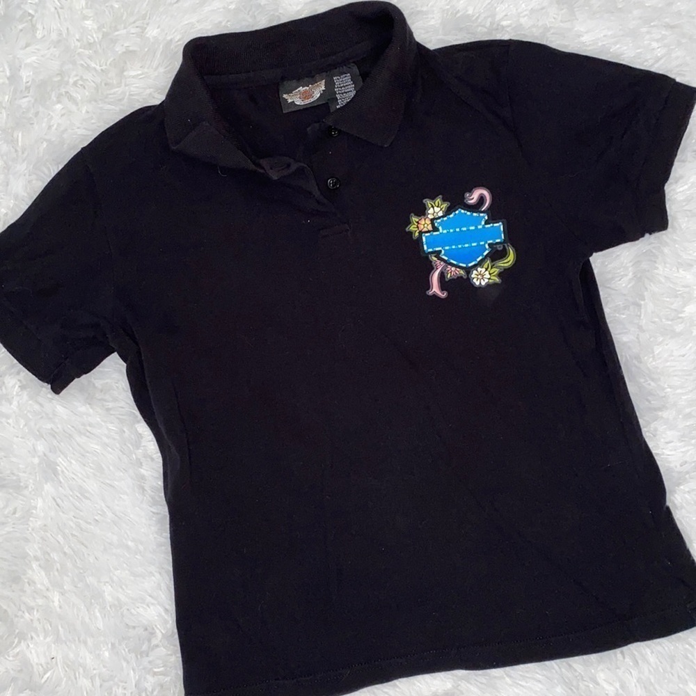 Y2k Harley Davidson black rhinestone baby polo